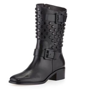 Michael Kors Bryn Black Moto Studded Leather Boots